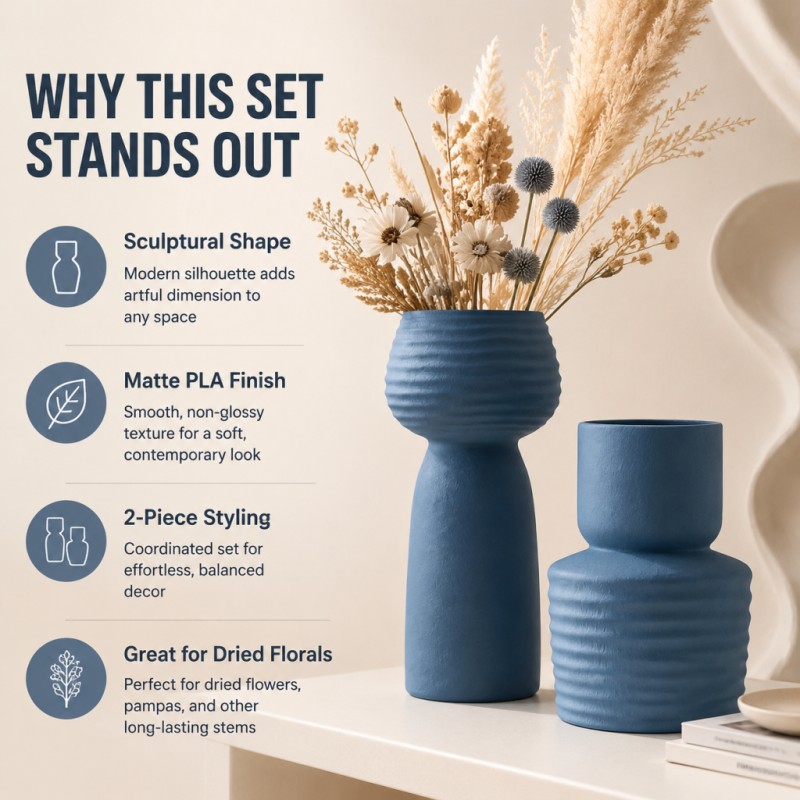 Набор из 2 матовых синих ваз с – обзор и цена Pampas Grass Decor
